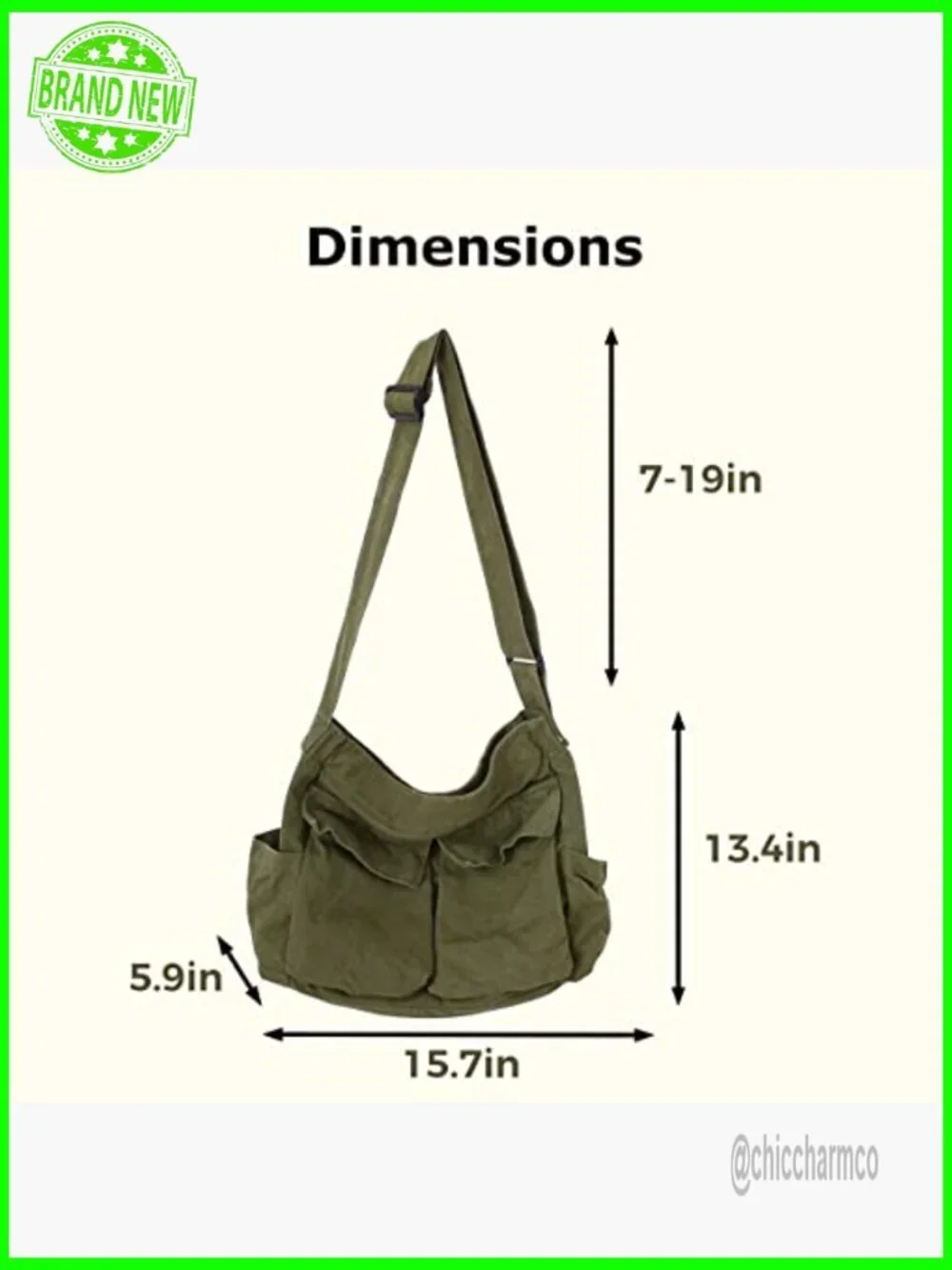 Large Canvas Hobo Crossbody Tote Bag with Adjustable Strap